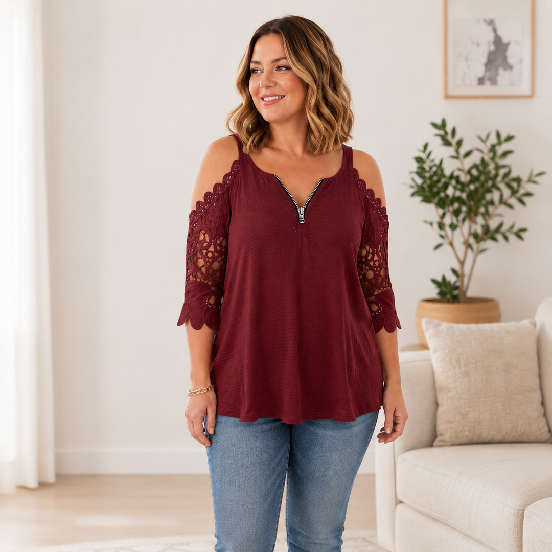 Palchuk - Elegante Spitzenbluse Mit Freien Schultern