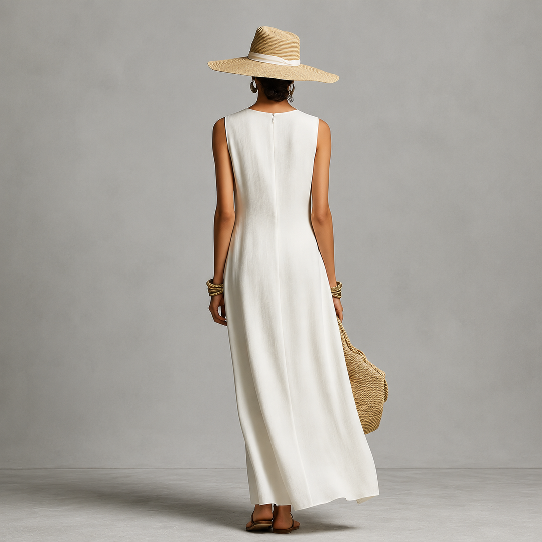 Hishina – Ärmelloses, Asymmetrisches Maxikleid Aus Leinen