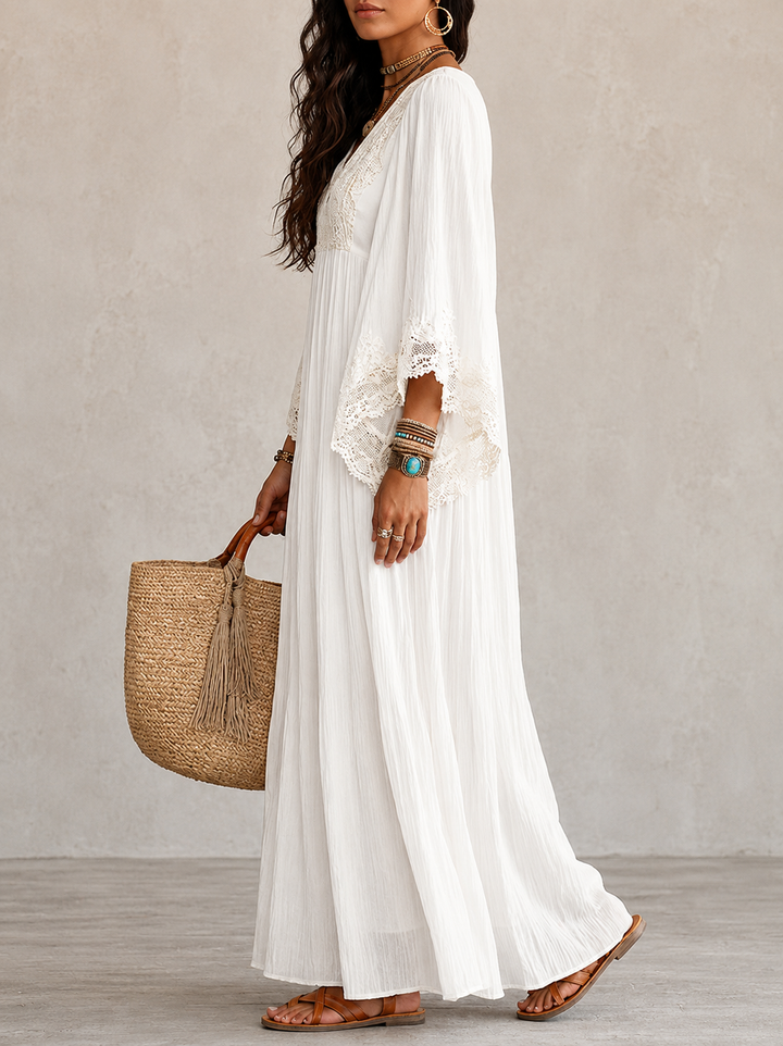 Shimmila – Maxikleid aus Chiffon mit Fledermausärmeln und Spitze