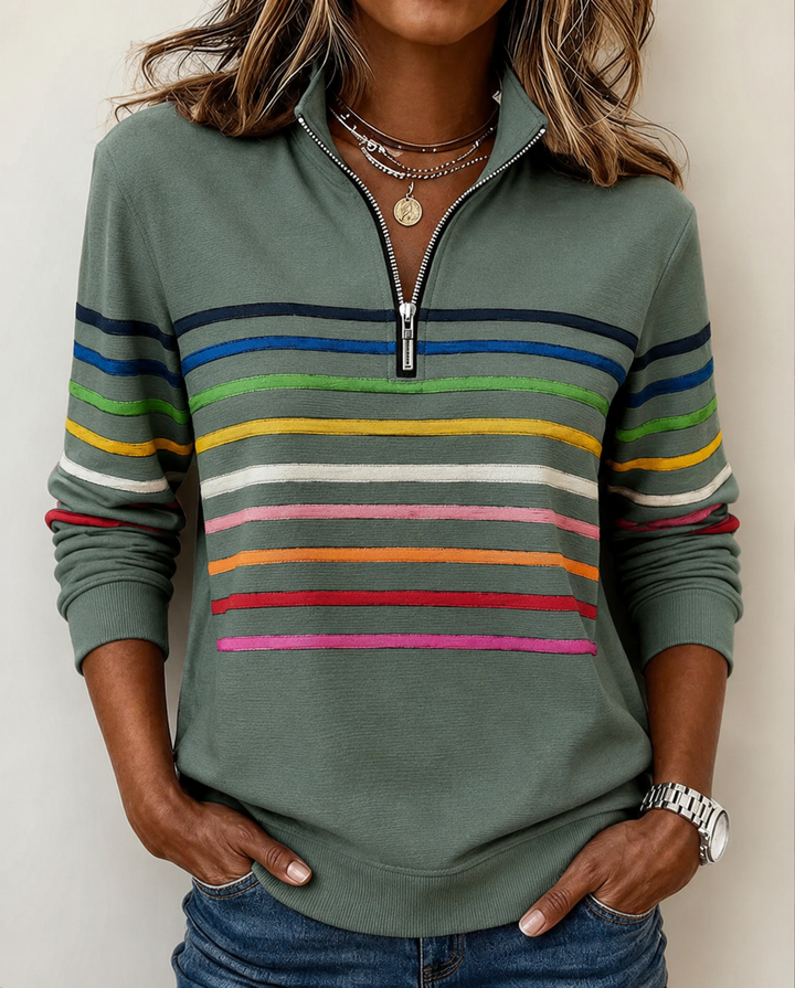 Josyna – Gestreiftes Sweatshirt mit Viertelreißverschluss