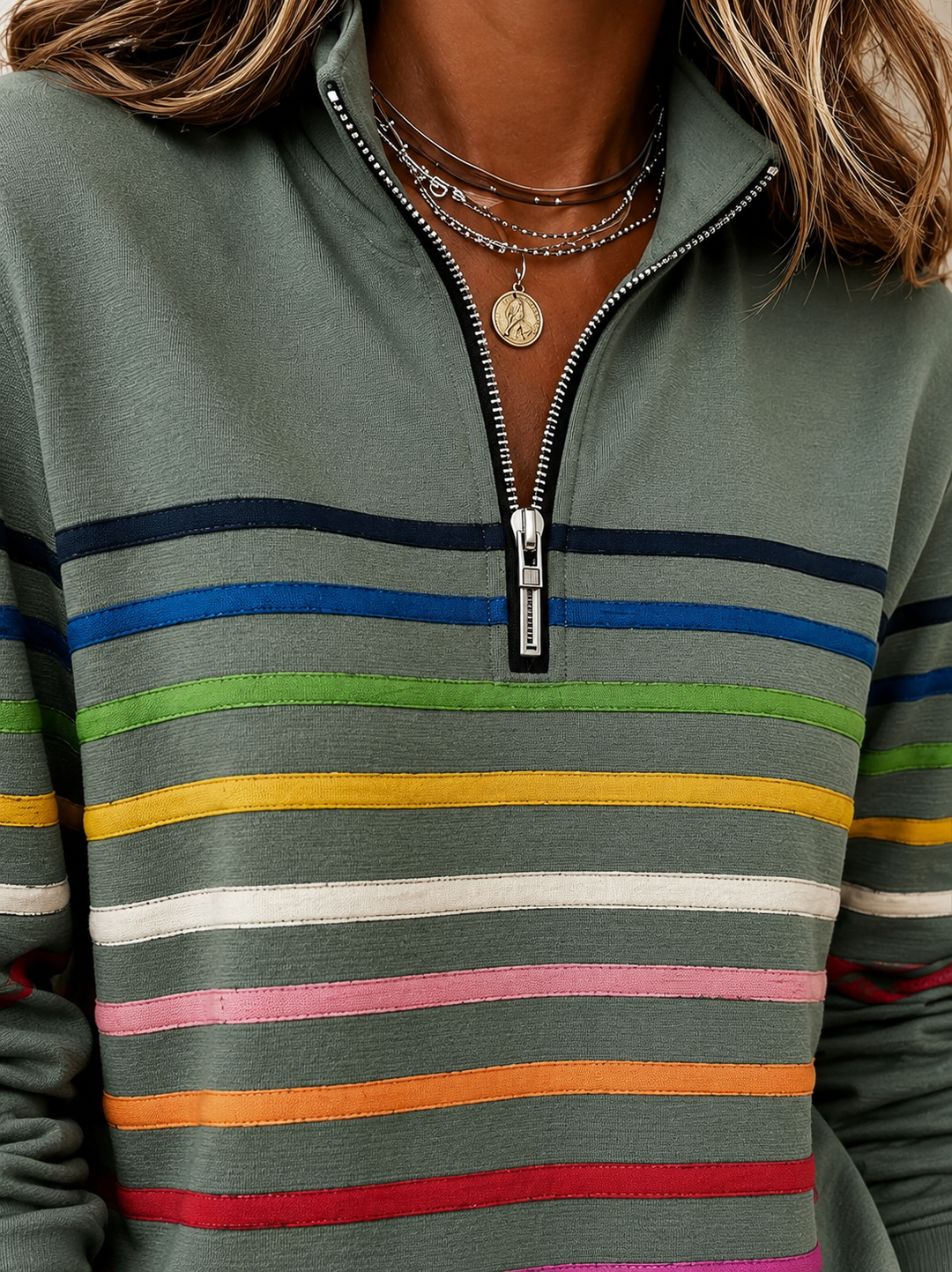 Josyna – Gestreiftes Sweatshirt mit Viertelreißverschluss