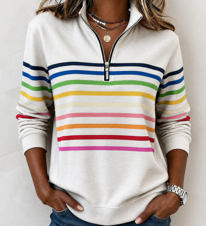 Josyna – Gestreiftes Sweatshirt mit Viertelreißverschluss