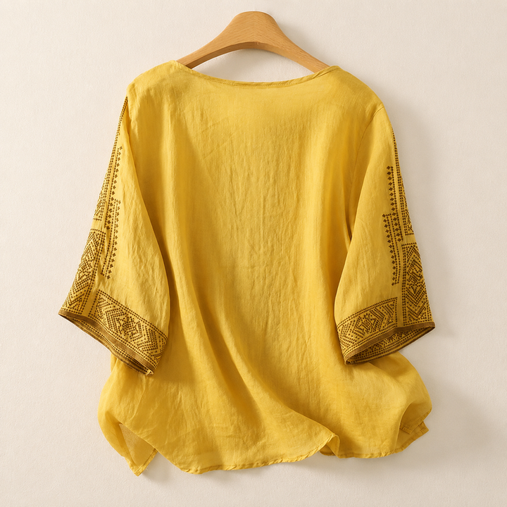 Zaanfi - Bestickte Leinen Bluse