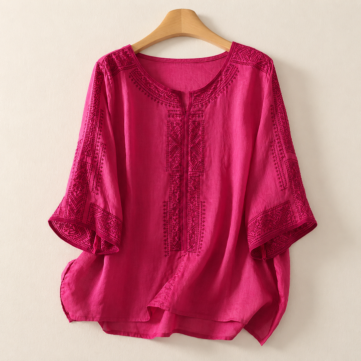 Zaanfi - Bestickte Leinen Bluse