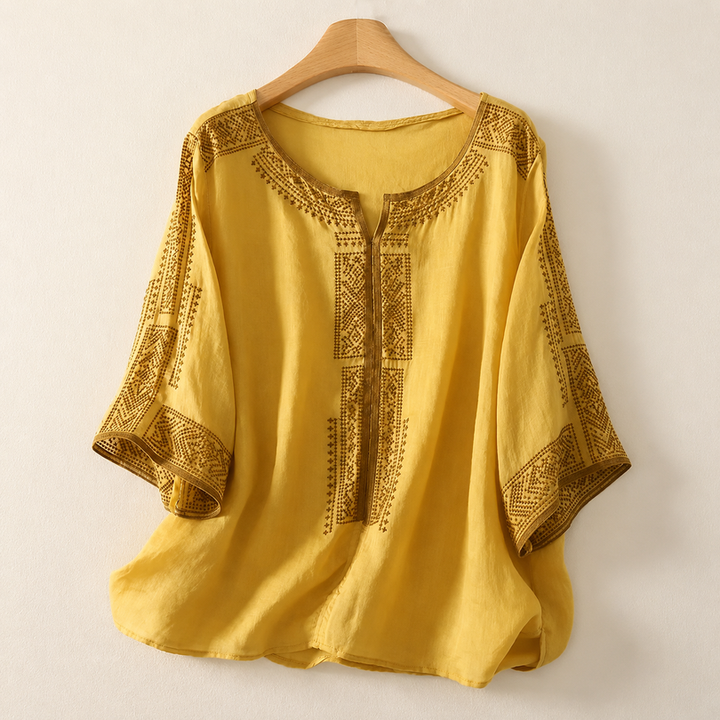 Zaanfi - Bestickte Leinen Bluse