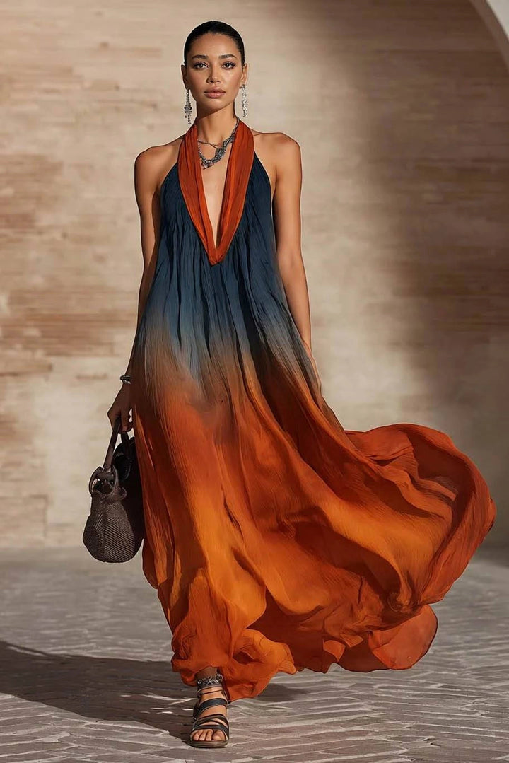 Naeela – Maxikleid mit Neckholder-Ausschnitt und V-Ausschnitt im Ombré-Look