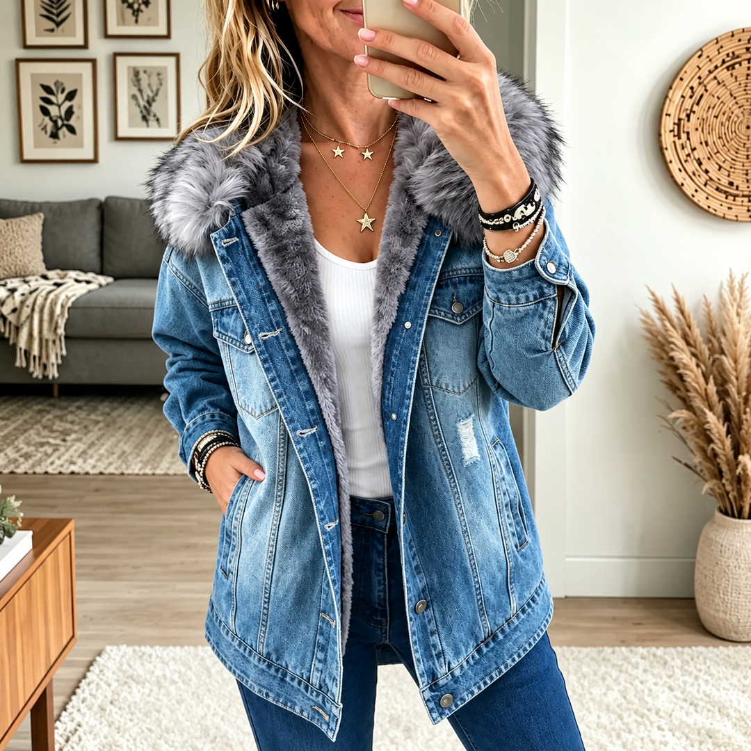 Milene - Jeans Jacke Mit Pelzkragen