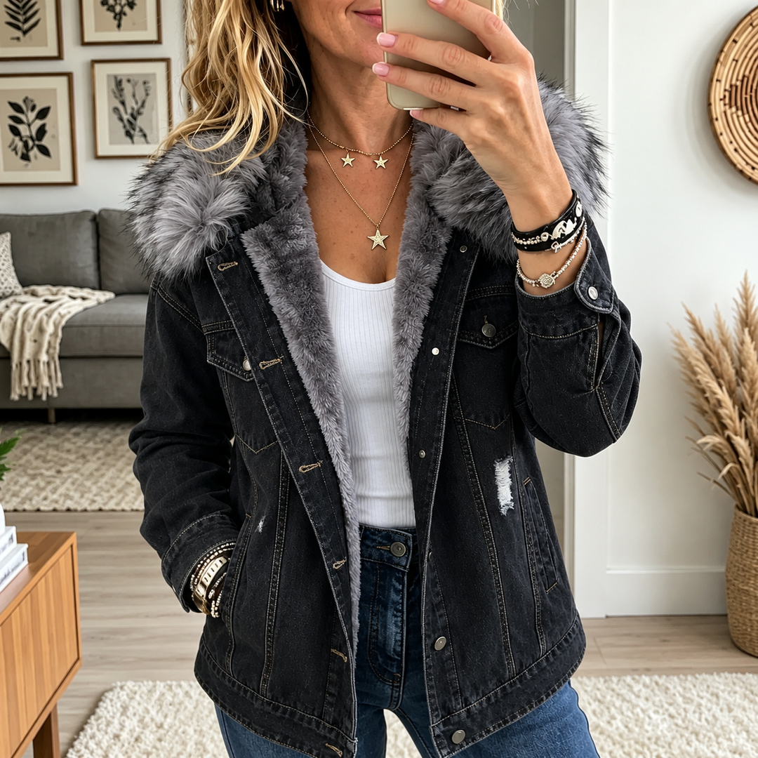 Milene - Jeans Jacke Mit Pelzkragen