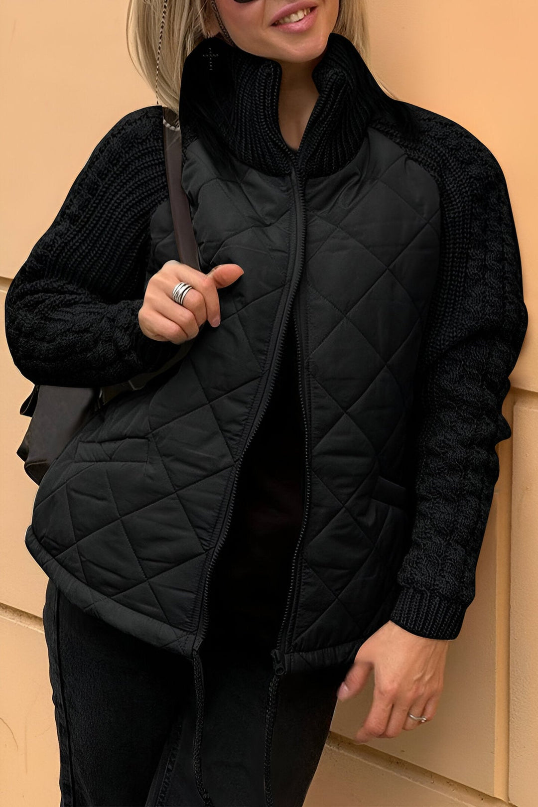 Leonarda - Gestrickt Patchwork Reißverschluss Jacke