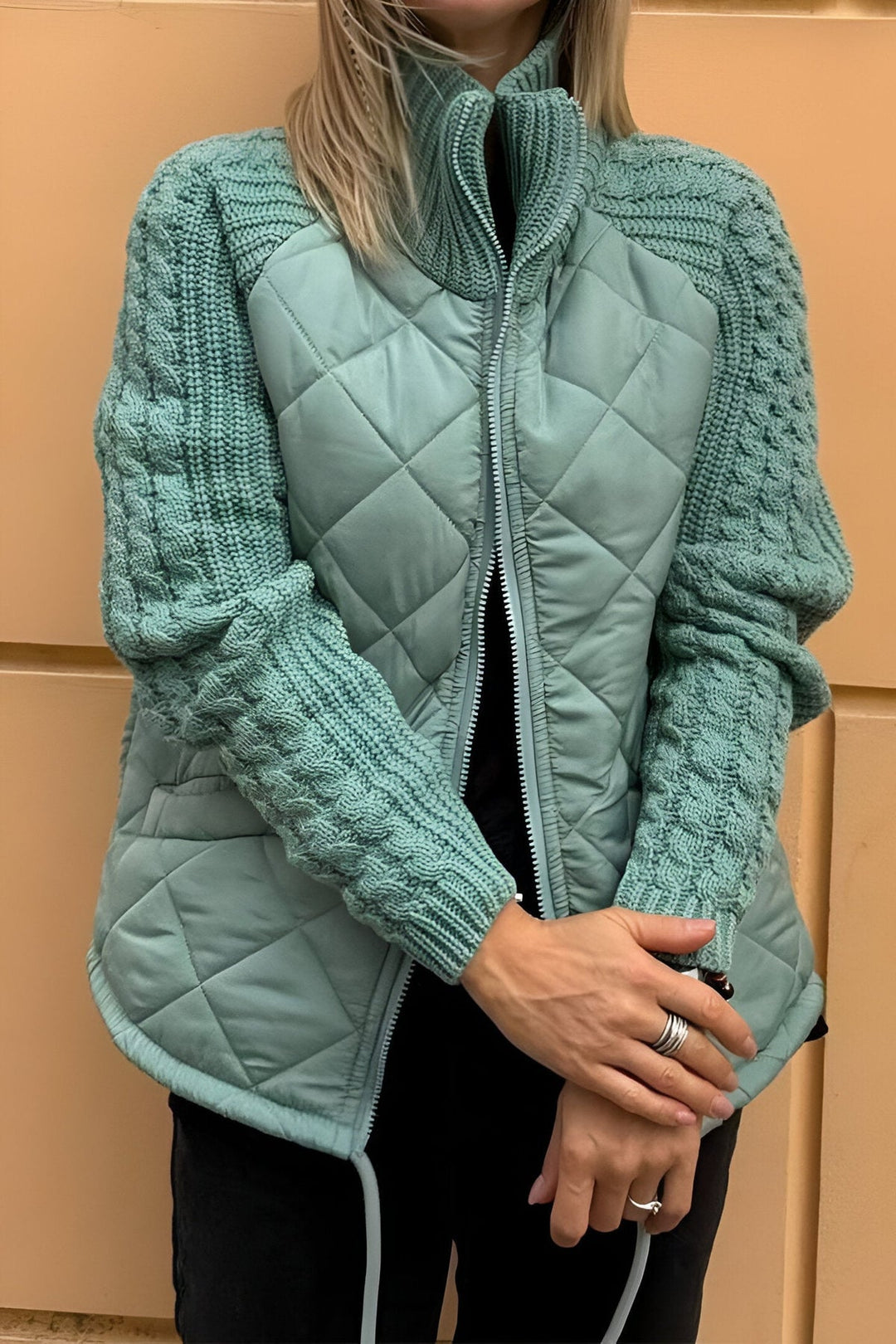 Leonarda - Gestrickt Patchwork Reißverschluss Jacke