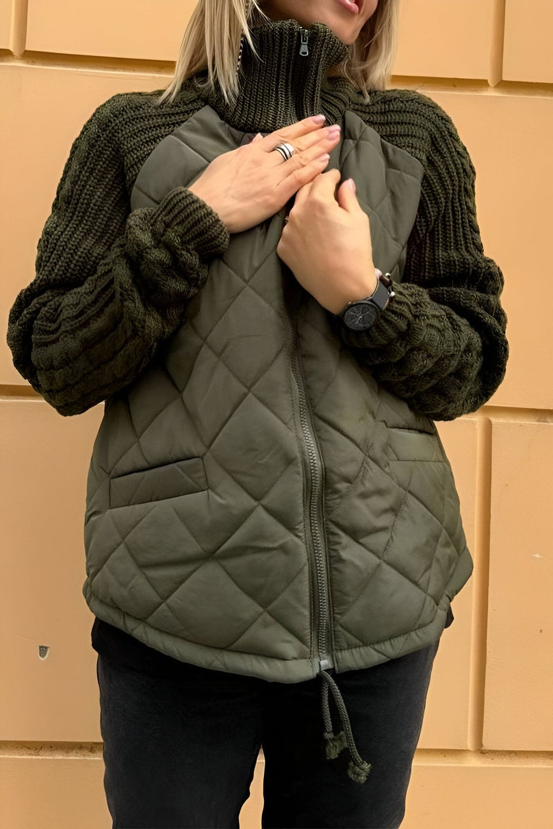 Leonarda - Gestrickt Patchwork Reißverschluss Jacke