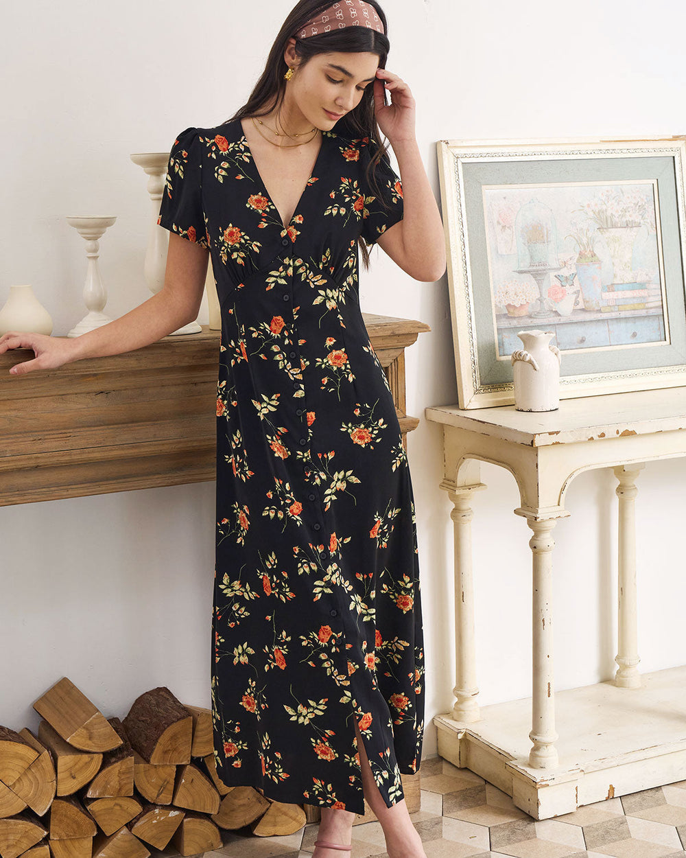 Kambria – Kurzärmeliges Midikleid Mit Blumenmuster