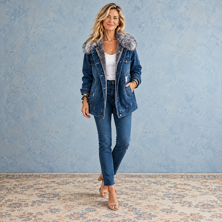 Milene - Jeans Jacke Mit Pelzkragen