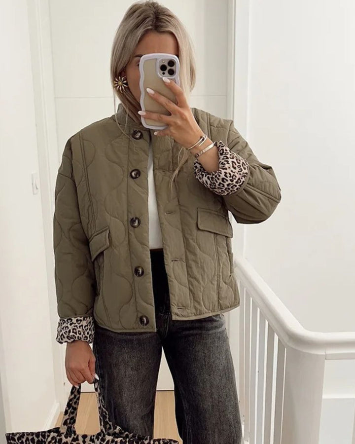 Jaerene – Elegante Jacke Mit Leoparden Muster Und Futter