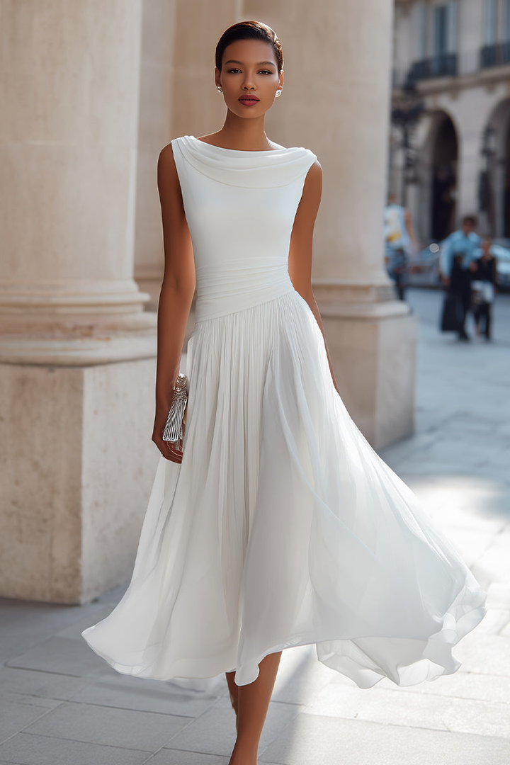 Zephira – Ärmelloses Midi-Kleid Mit Drapiertem Ausschnitt Und Falten
