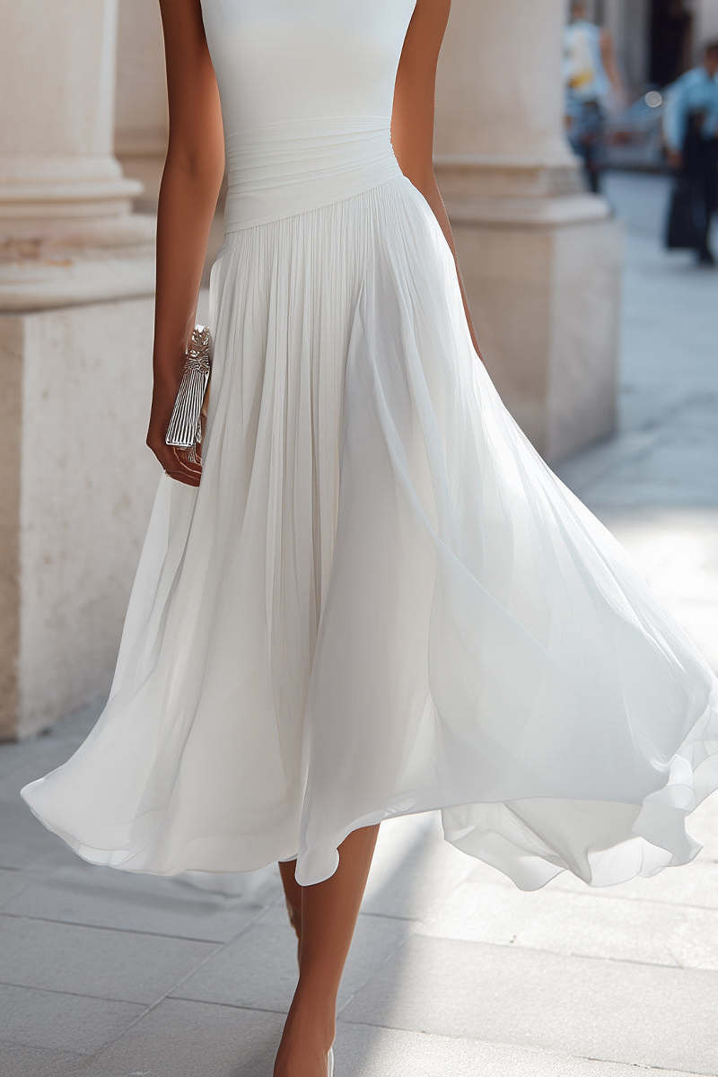 Zephira – Ärmelloses Midi-Kleid Mit Drapiertem Ausschnitt Und Falten