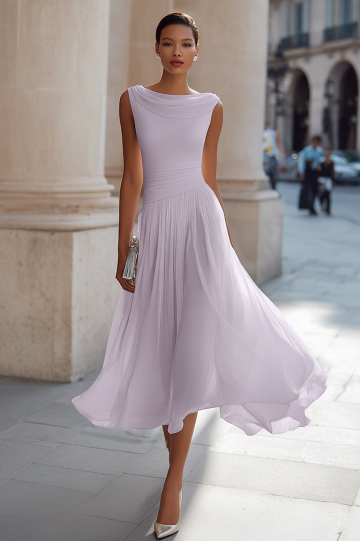Zephira – Ärmelloses Midi-Kleid Mit Drapiertem Ausschnitt Und Falten