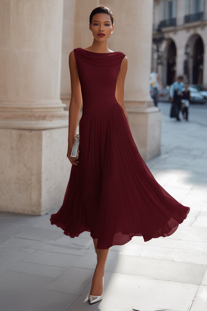 Zephira – Ärmelloses Midi-Kleid Mit Drapiertem Ausschnitt Und Falten