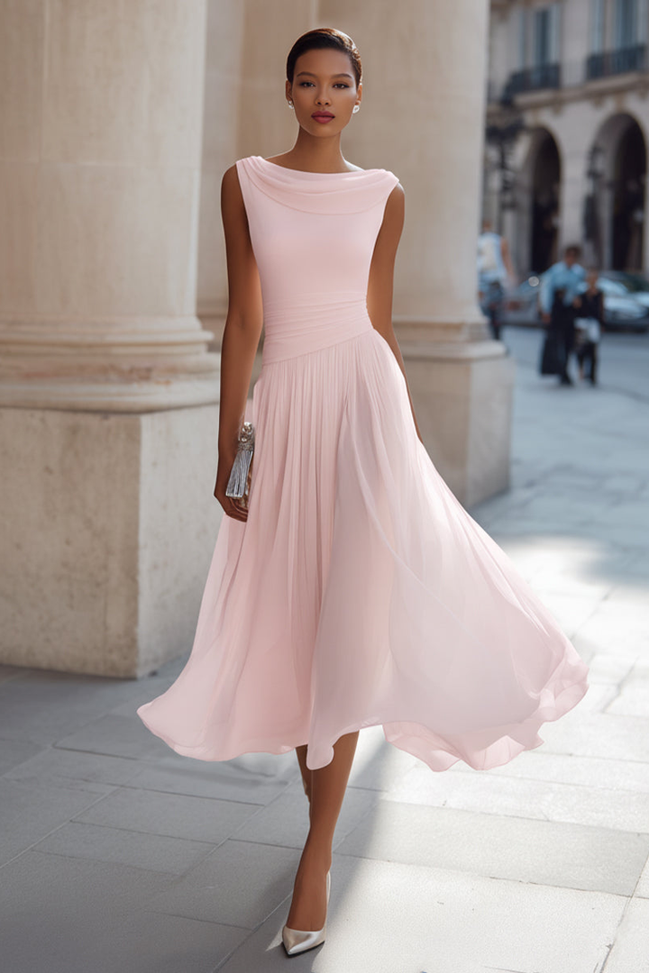 Zephira – Ärmelloses Midi-Kleid Mit Drapiertem Ausschnitt Und Falten