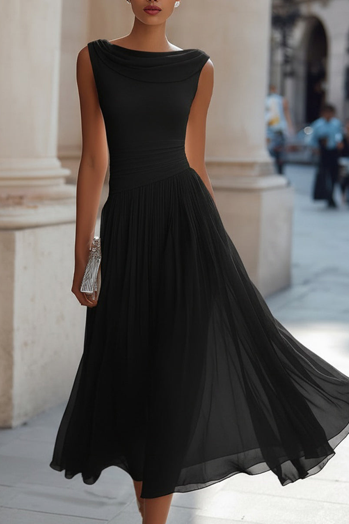 Zephira – Ärmelloses Midi-Kleid Mit Drapiertem Ausschnitt Und Falten
