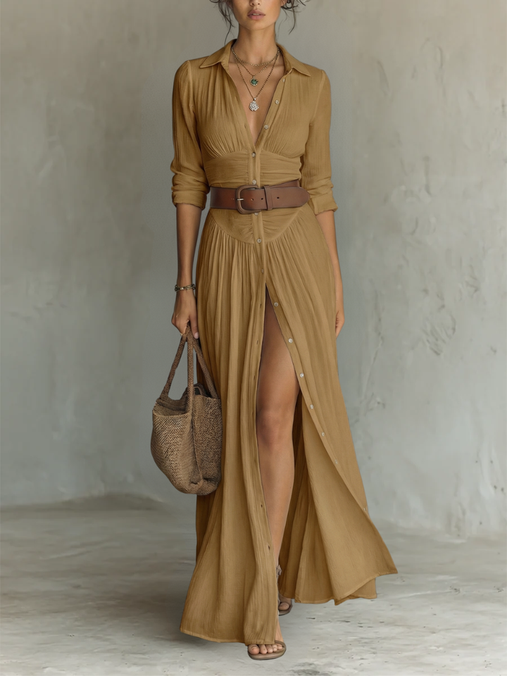 Sewmini - Leinen Maxikleid Mit Reverskragen