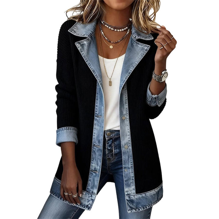 Cendall - Stylische Strick Jacke Mit Denim