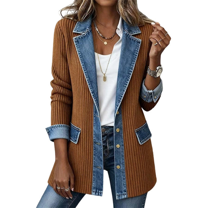 Cendall - Stylische Strick Jacke Mit Denim