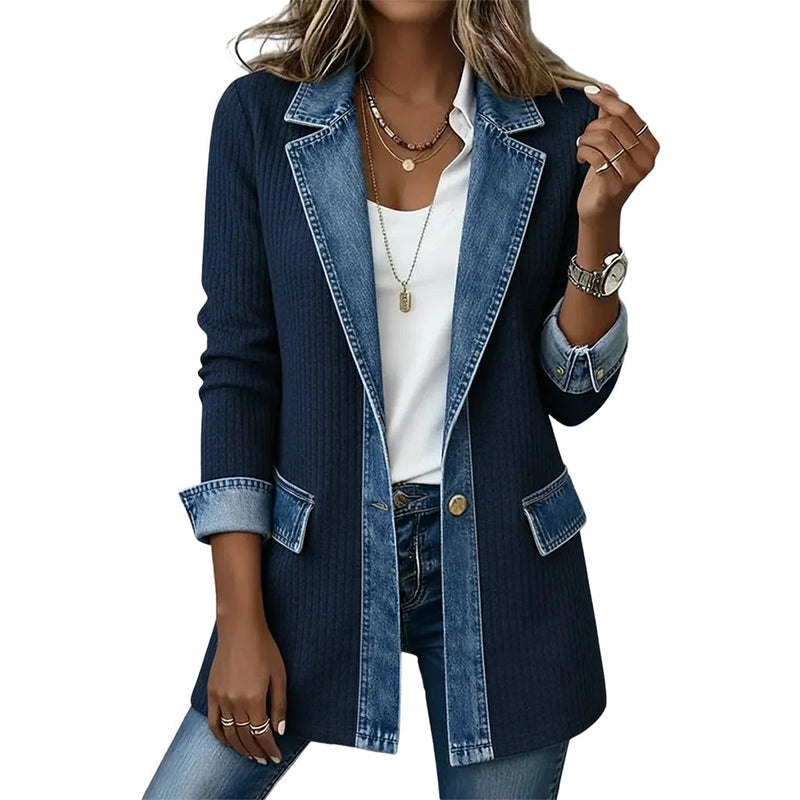 Cendall - Stylische Strick Jacke Mit Denim