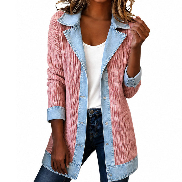 Cendall - Stylische Strick Jacke Mit Denim