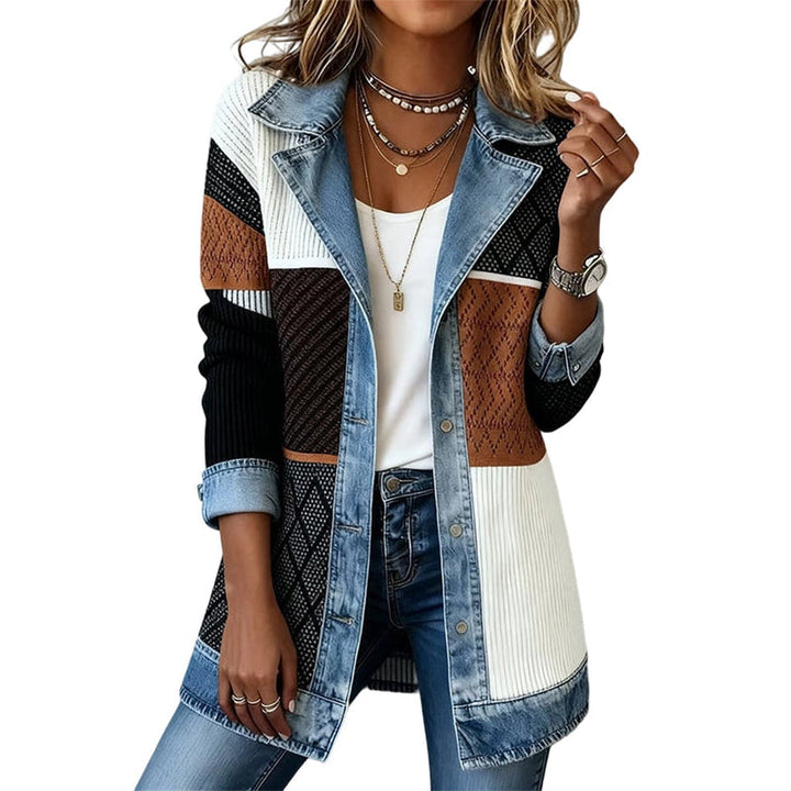 Cendall - Stylische Strick Jacke Mit Denim