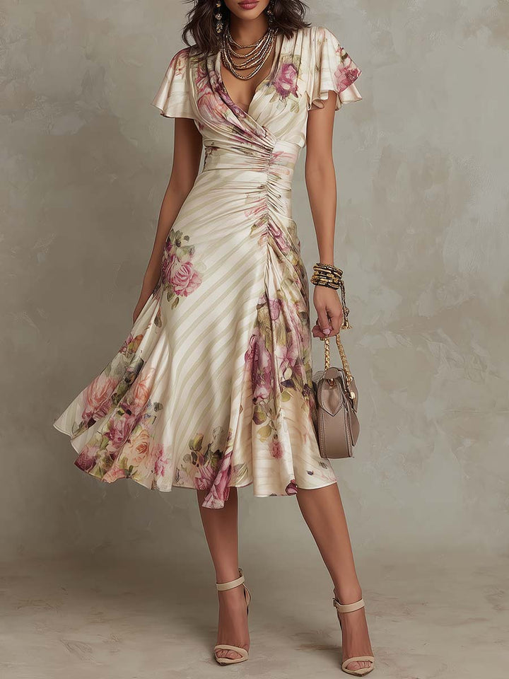 Neomi – Elegantes Retro-Kleid Aus Satin mit Blumenmuster