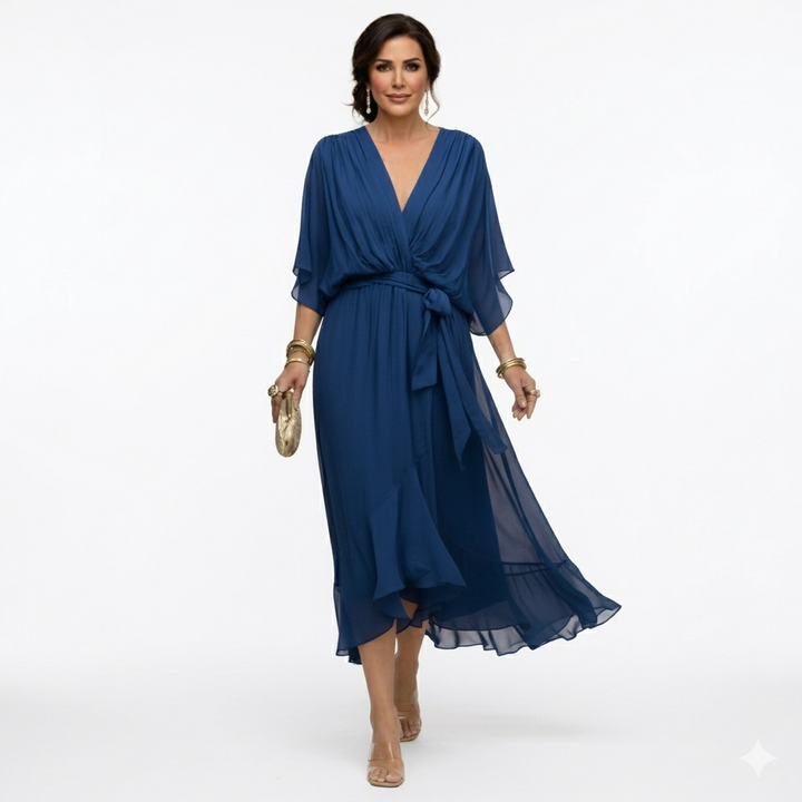 Zagda – Elegantes Midikleid Mit V-ausschnitt