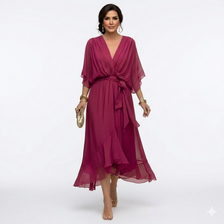 Zagda – Elegantes Midikleid Mit V-ausschnitt