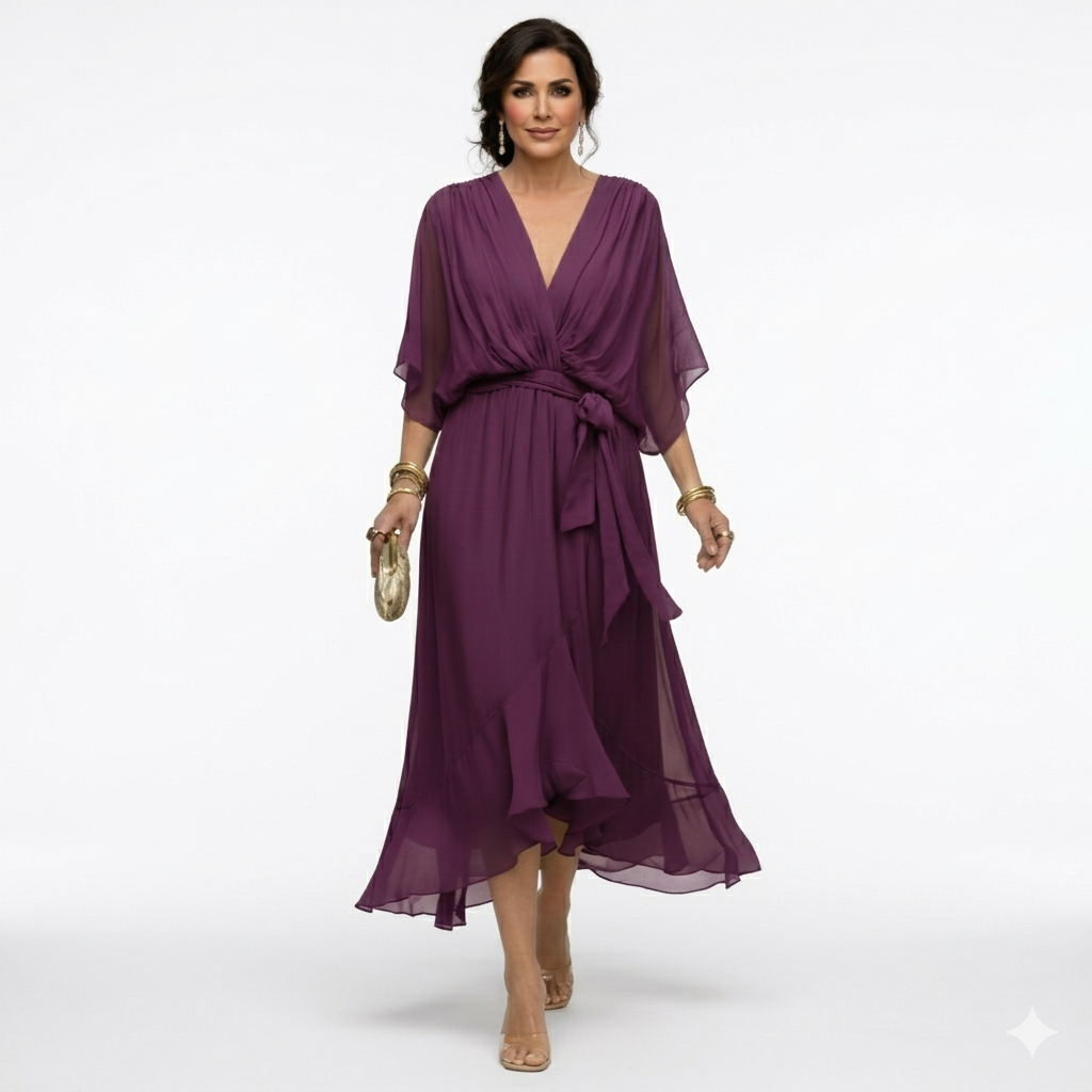 Zagda – Elegantes Midikleid Mit V-ausschnitt