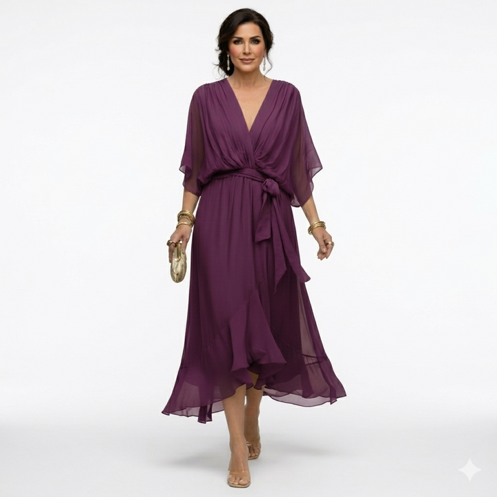 Zagda – Elegantes Midikleid Mit V-ausschnitt
