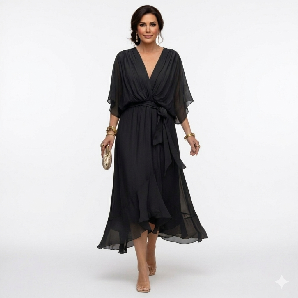 Zagda – Elegantes Midikleid Mit V-ausschnitt