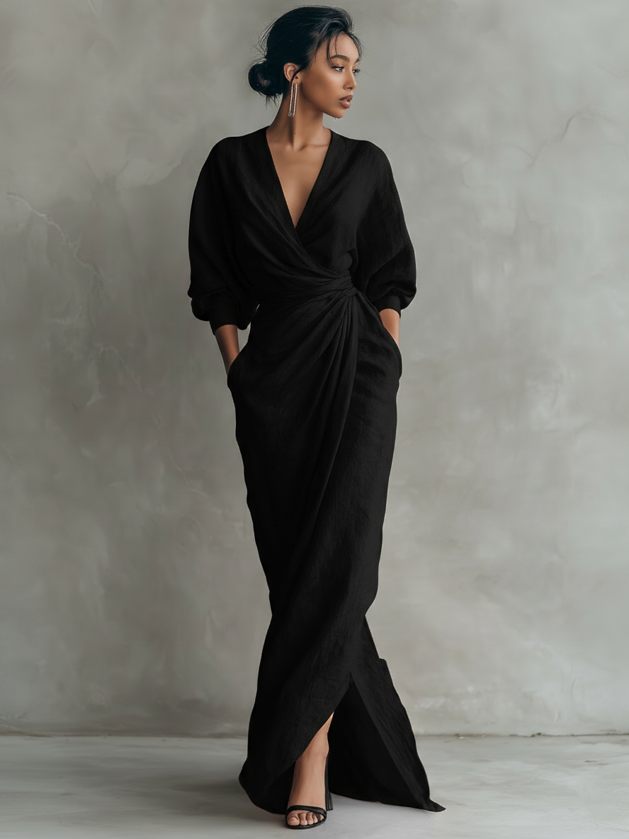 Konika – Minimalistisches Maxikleid Mit V-Ausschnitt