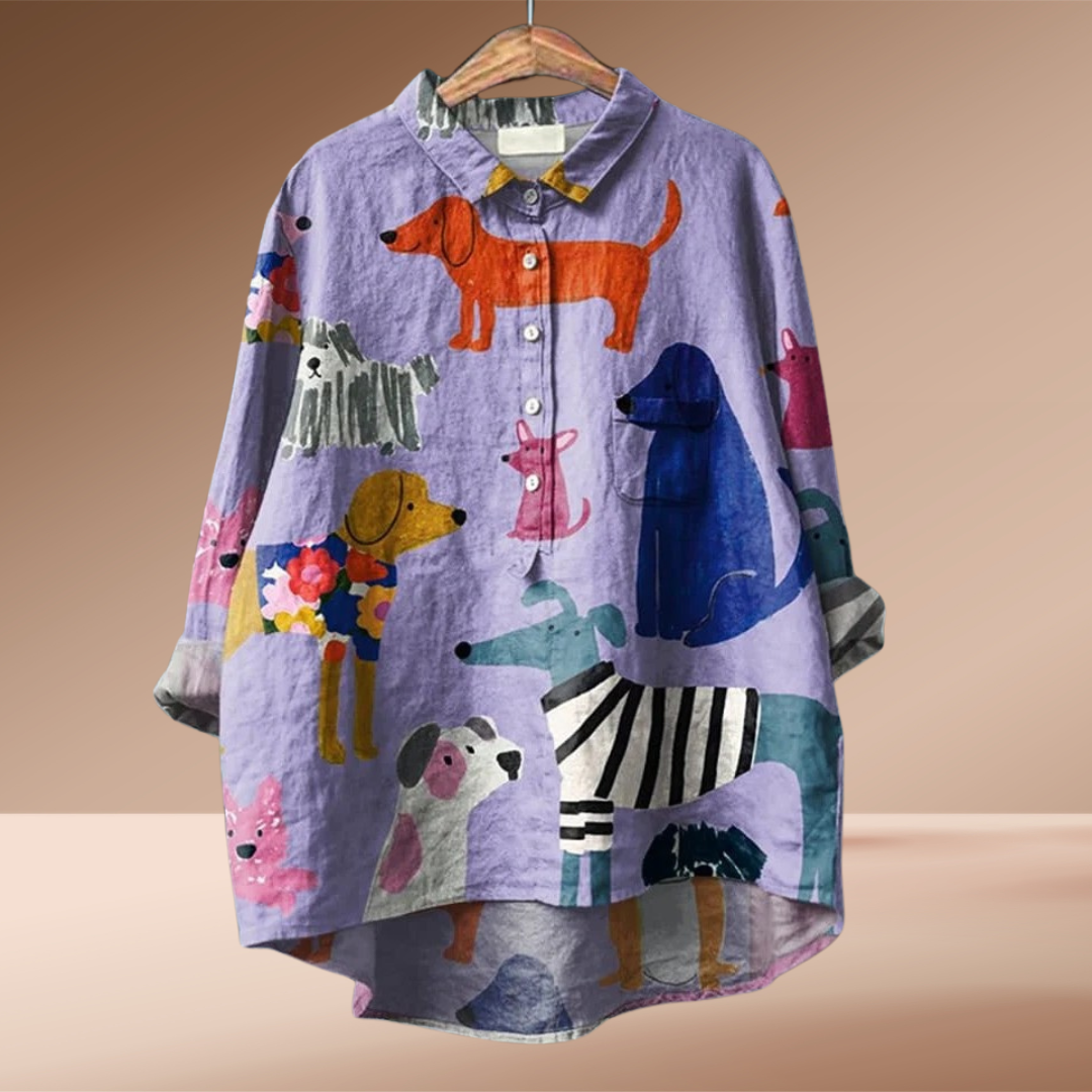 Skaiste - Exklusive Bluse Mit Hundemotiv
