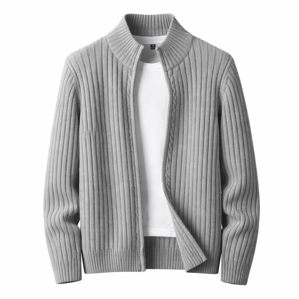 Bjarte – Gerippter Strickjacke Mit Reißverschluss