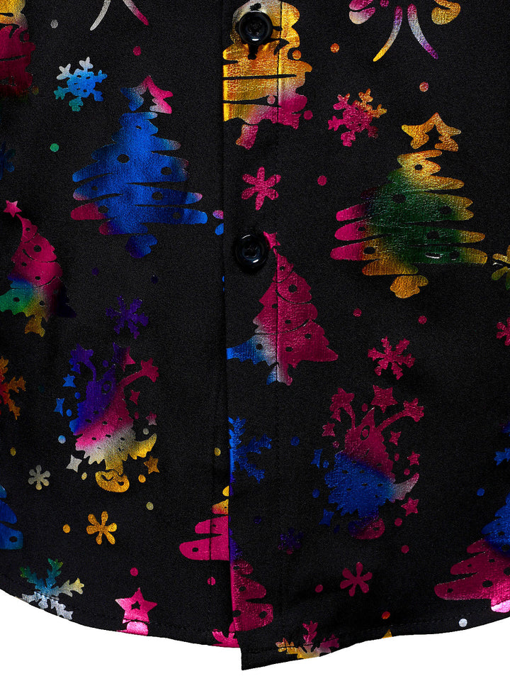 Barrett – Herrenhemd in Gold mit Weihnachtsmotiv, reguläre Passform, schwarz, mit langen Ärmeln