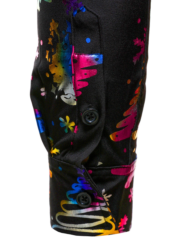 Barrett – Herrenhemd in Gold mit Weihnachtsmotiv, reguläre Passform, schwarz, mit langen Ärmeln