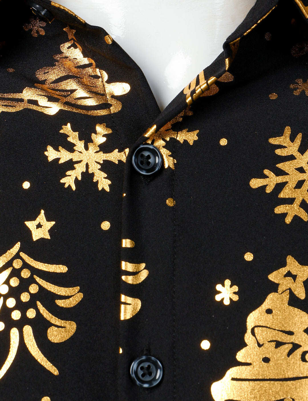 Nalcolm – Herrenhemd mit goldenem Weihnachtsmotiv  Schwarz Langärmelig