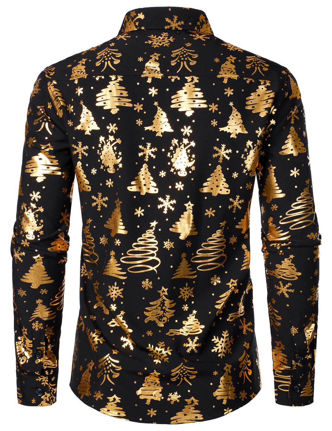 Nalcolm – Herrenhemd mit goldenem Weihnachtsmotiv  Schwarz Langärmelig