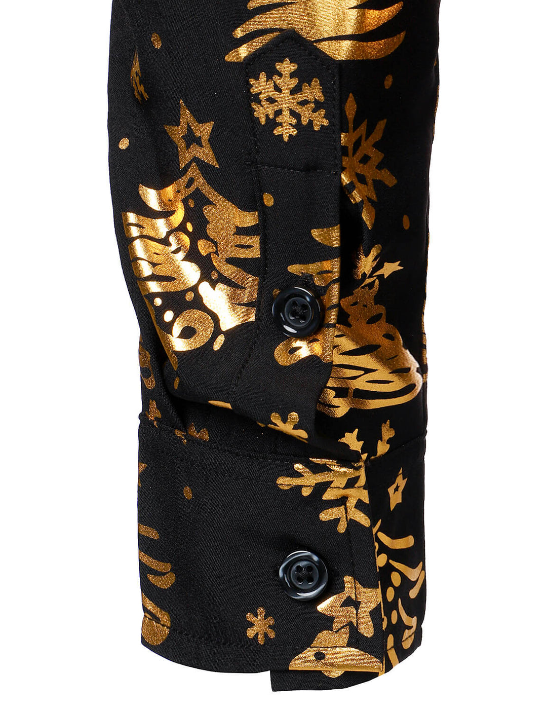 Nalcolm – Herrenhemd mit goldenem Weihnachtsmotiv  Schwarz Langärmelig
