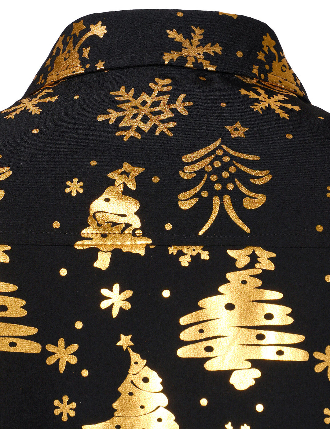 Nalcolm – Herrenhemd mit goldenem Weihnachtsmotiv  Schwarz Langärmelig
