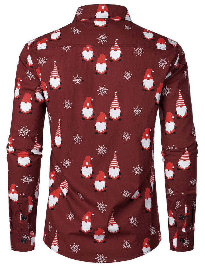 Isaac – Weihnachtshemd in Rot mit niedlichem Elfenmotiv, aus Baumwolle, mit Langen Ärmeln