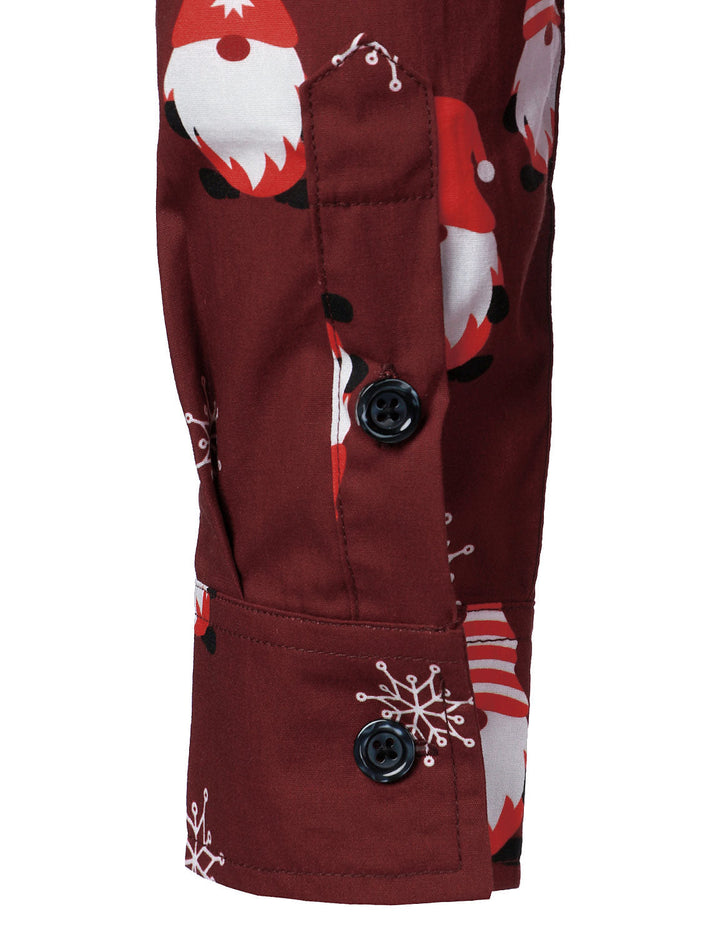 Isaac – Weihnachtshemd in Rot mit niedlichem Elfenmotiv, aus Baumwolle, mit Langen Ärmeln