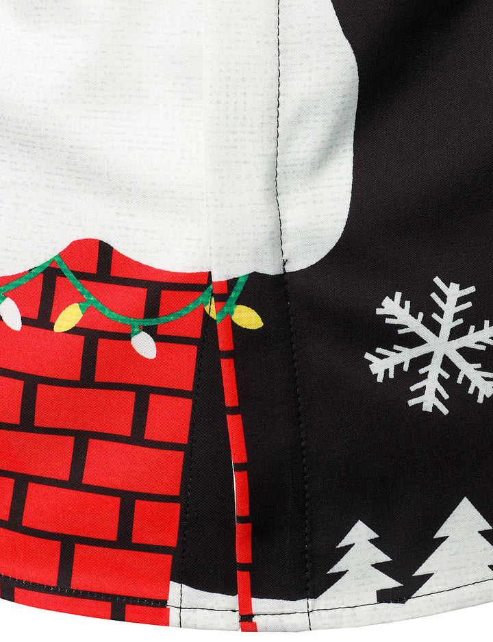 Mathan – Herren Weihnachtsmann-Hemd mit Knöpfen, schwarz, humorvolles Langarmshirt