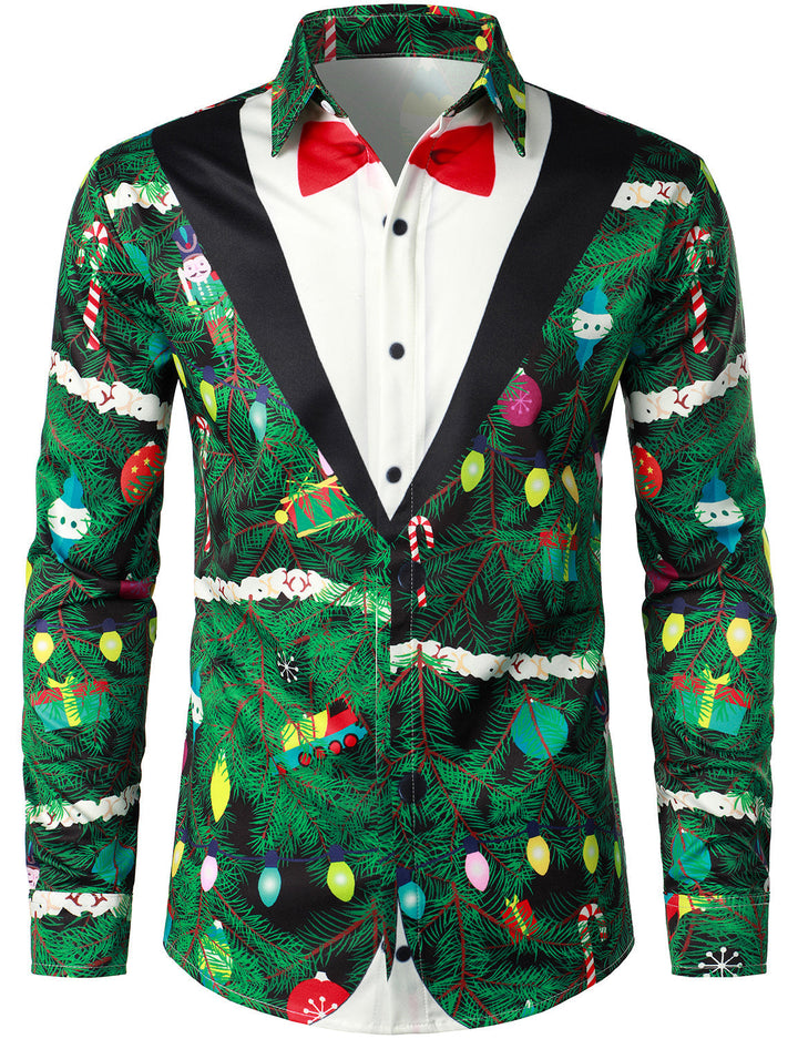 Gason - Men's Christmas Tree Camo Print Regular Fit Fun Outfit Themed Top Long Sleeve Shirt