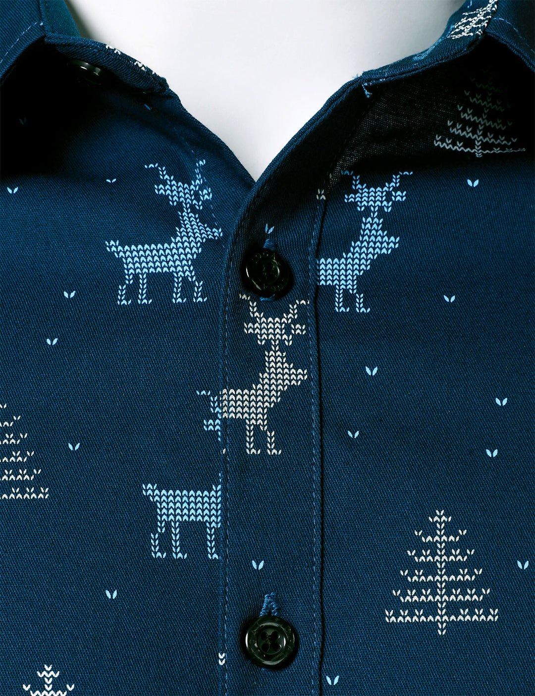 Rowan – Herren Weihnachtsbaum-Elch Print  atmungsaktives, Marineblaues Langarmhemd